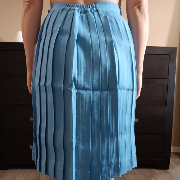 Vintage Powder Blue Pleated Skirt 1960s Mini Midi, XS-S Vintage Deadstock/ NOS - Picture 4 of 9